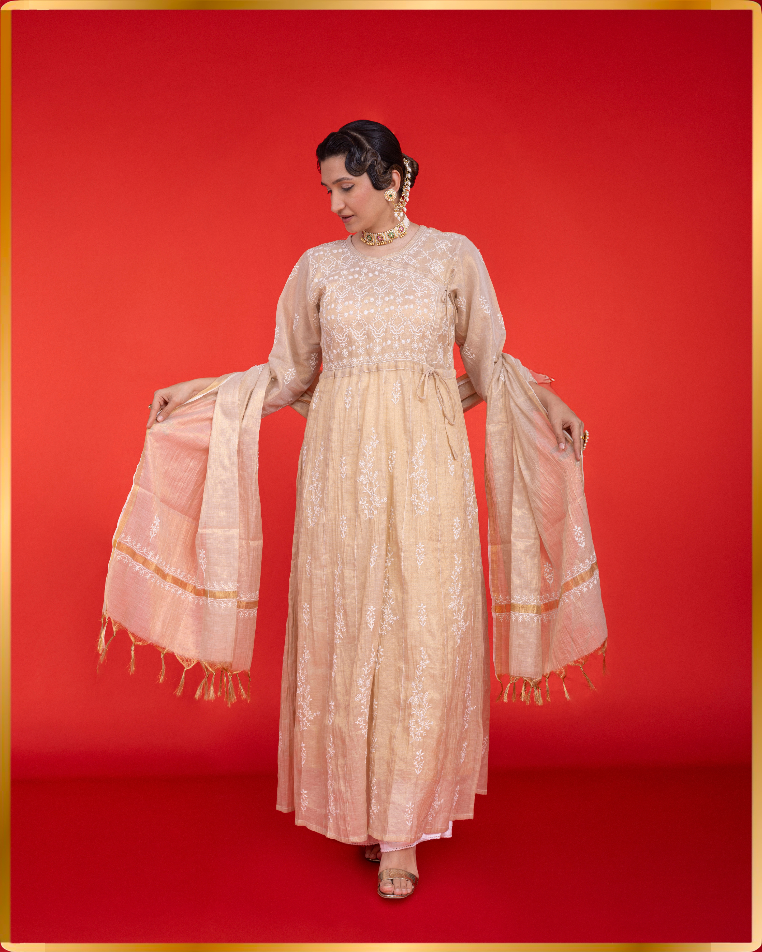 GOLD TISSUE ANGARKHA WITH DUPATTA