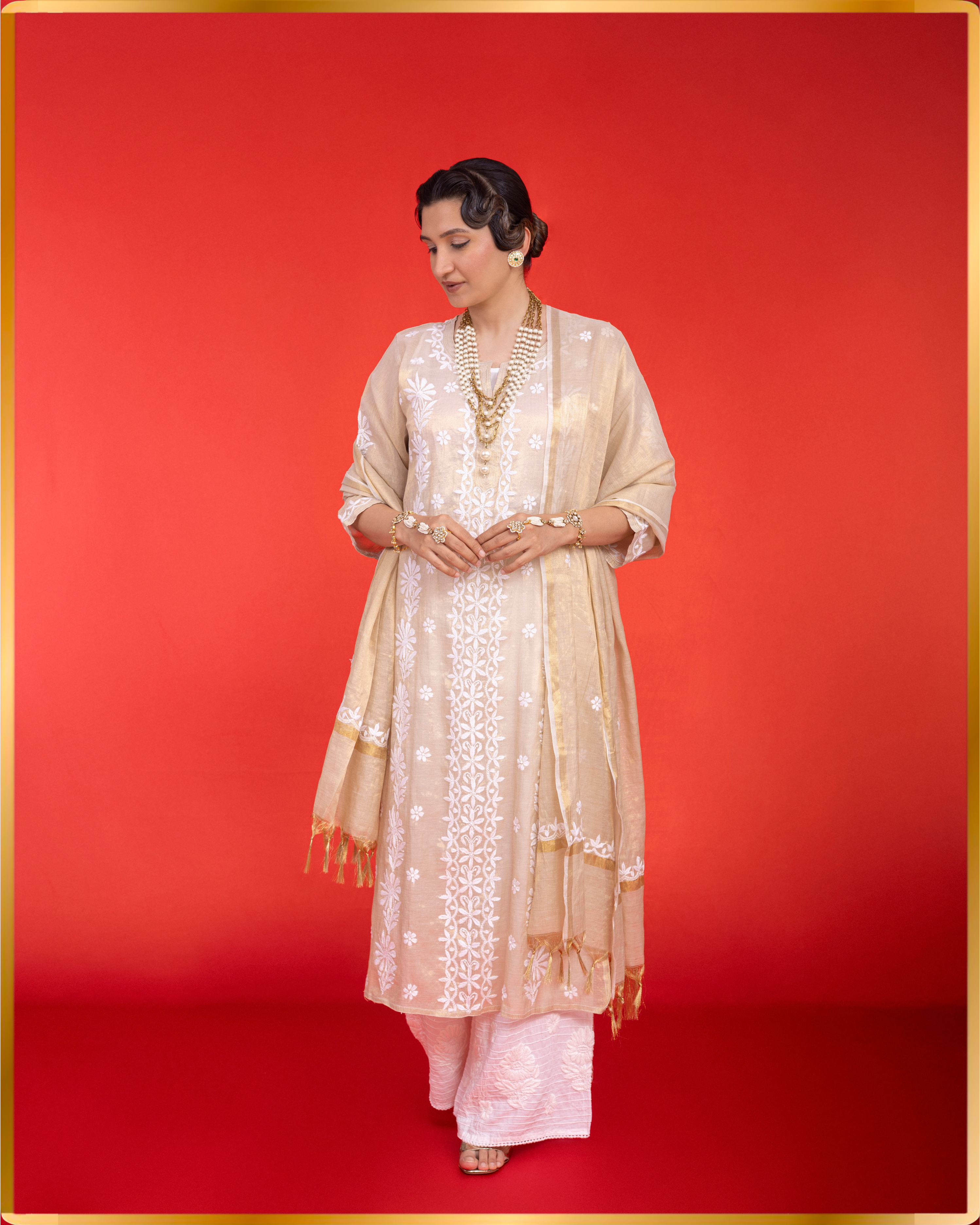 GOLD TISSUE KURTA WITH DUPATTA