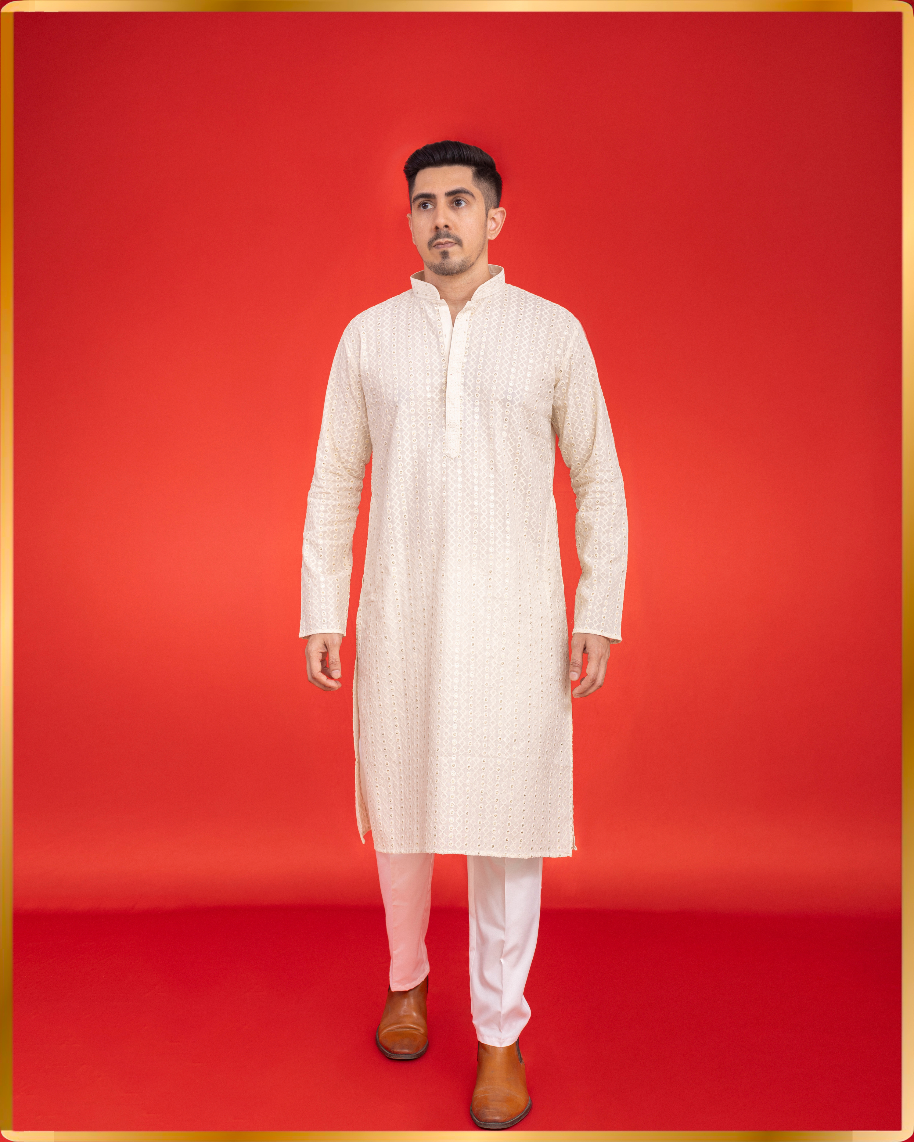 CREAM COTTON MEN’S KURTA