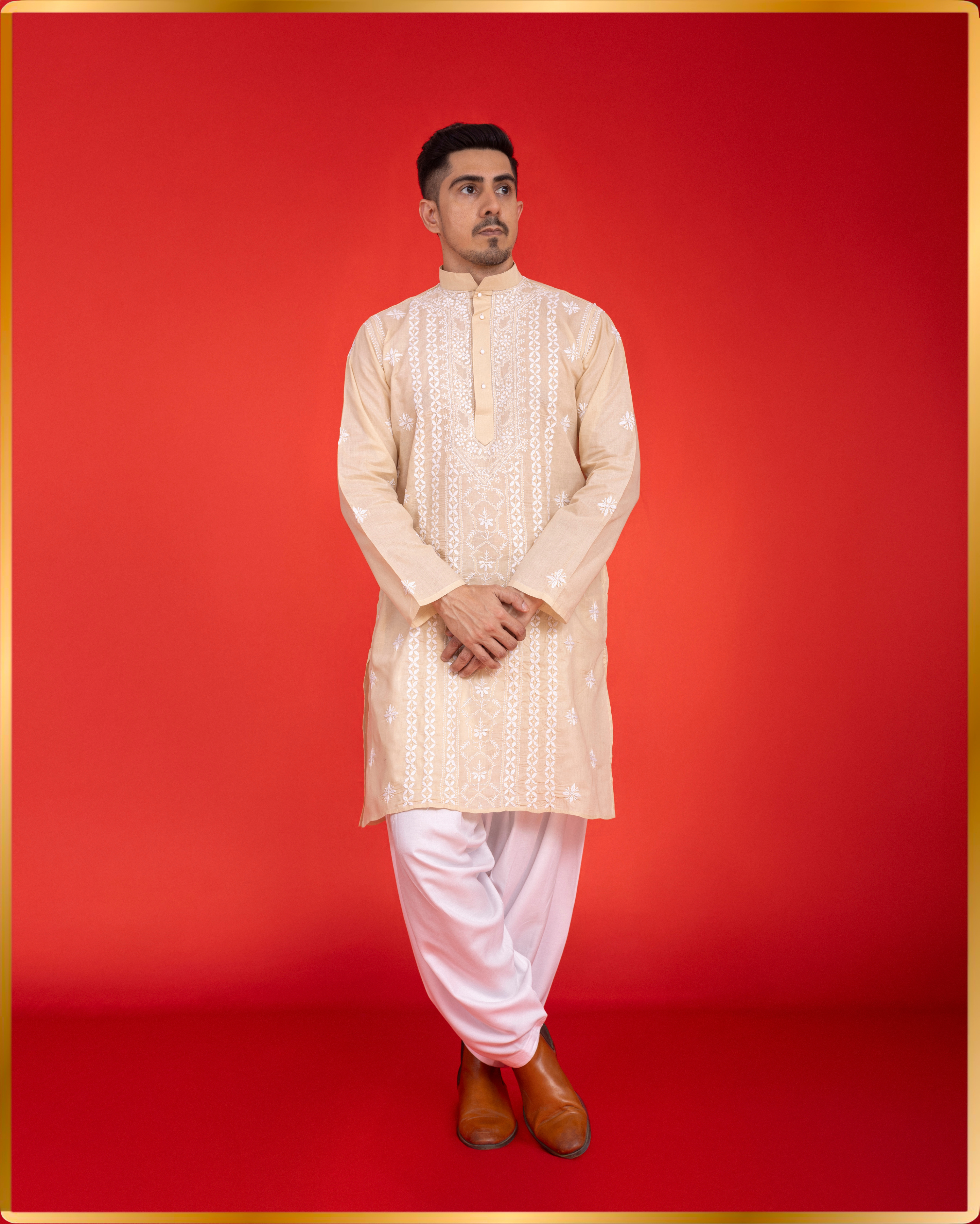 BEIGE TERYVOIL MEN’S KURTA