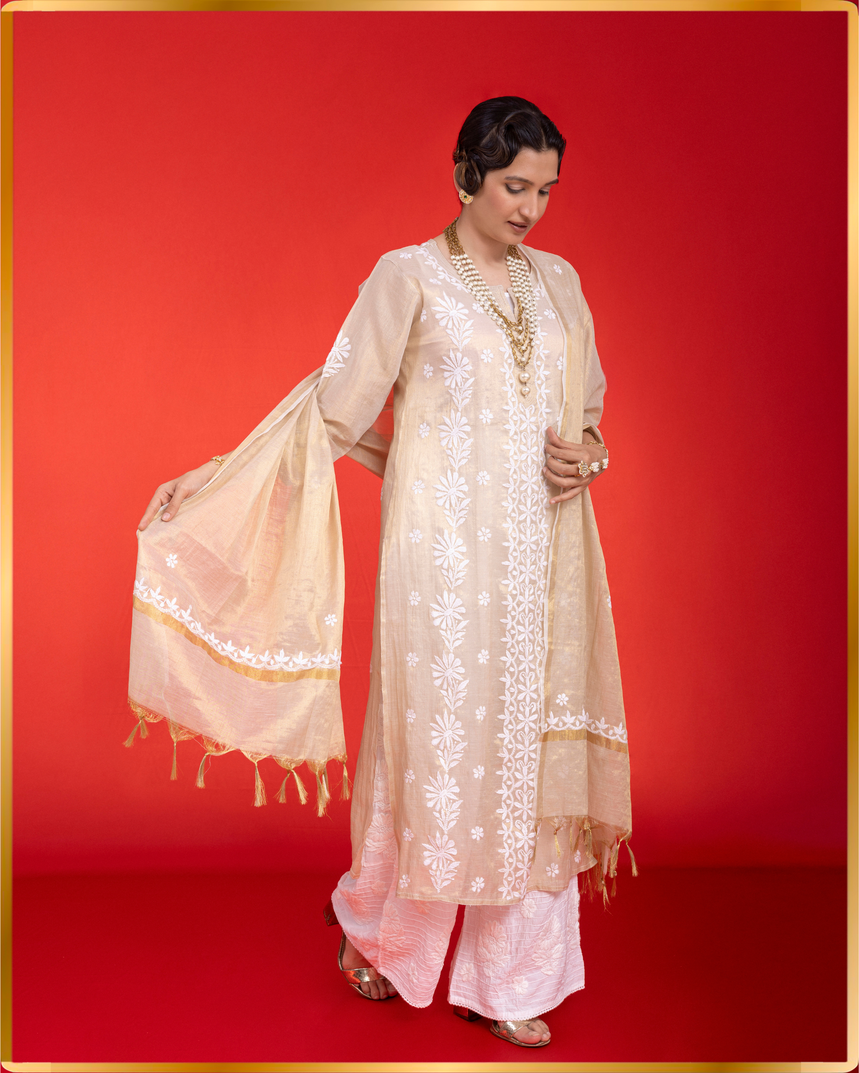 GOLD TISSUE KURTA WITH DUPATTA