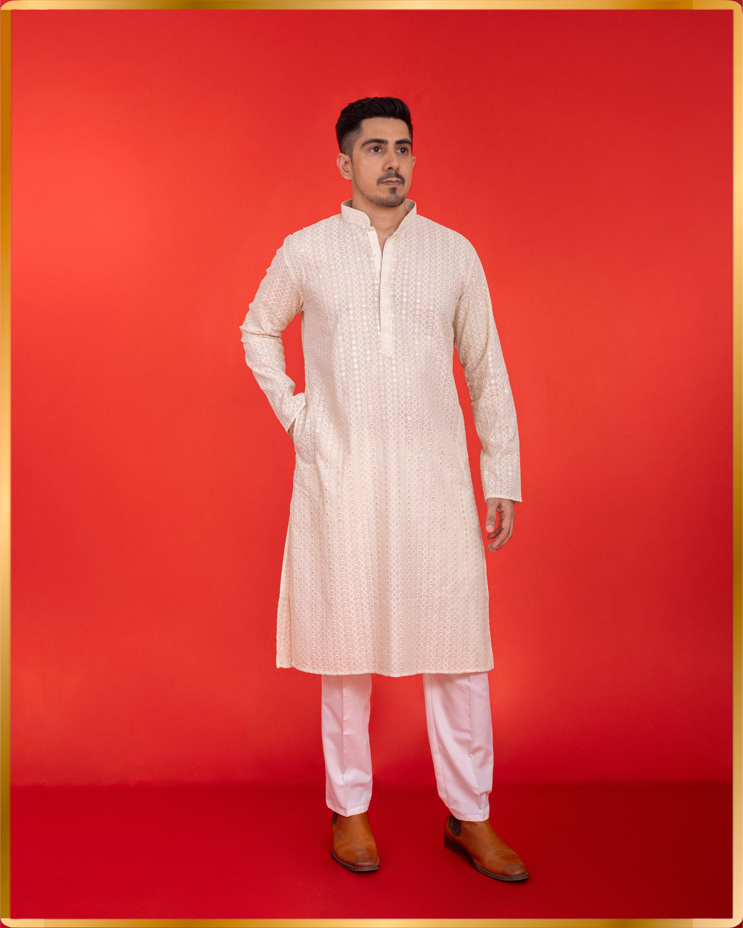 CREAM COTTON MEN’S KURTA