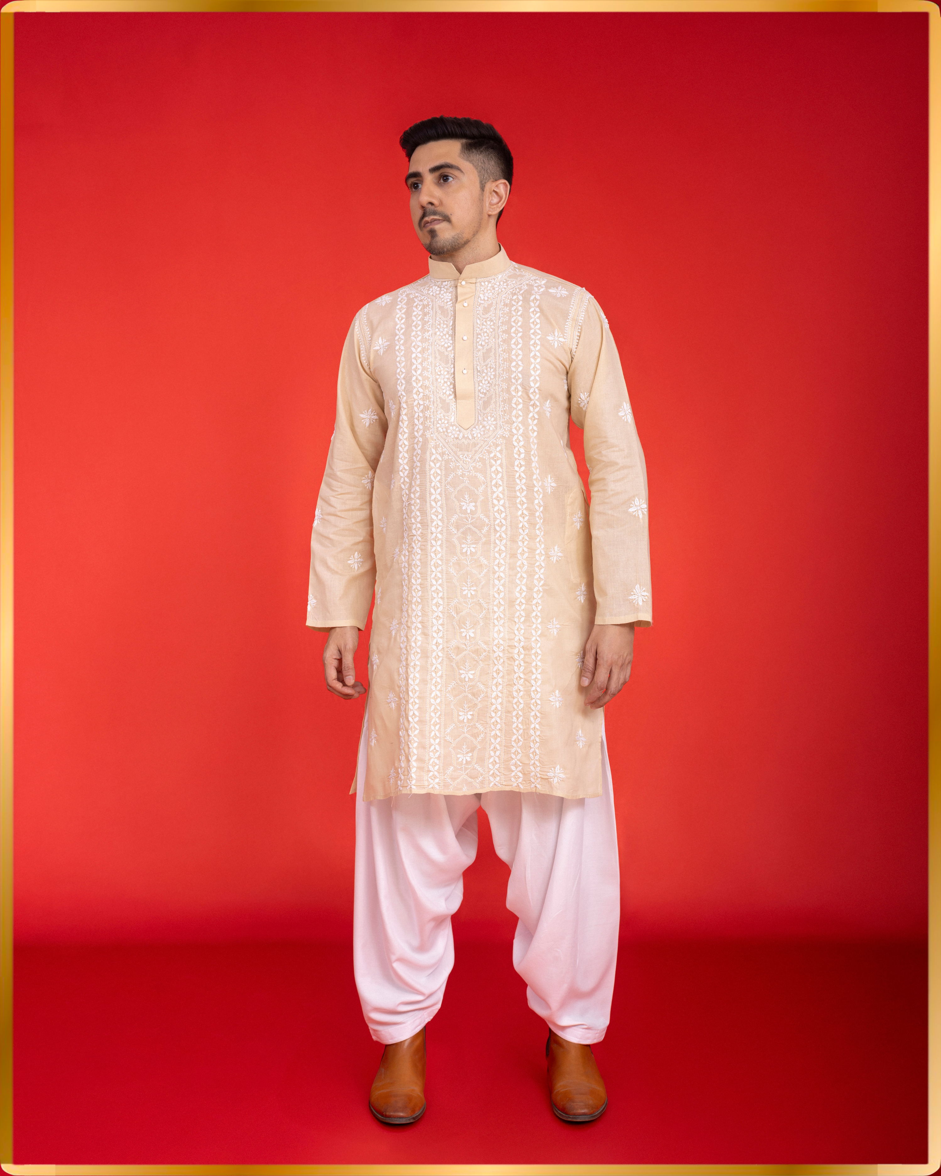 BEIGE TERYVOIL MEN’S KURTA