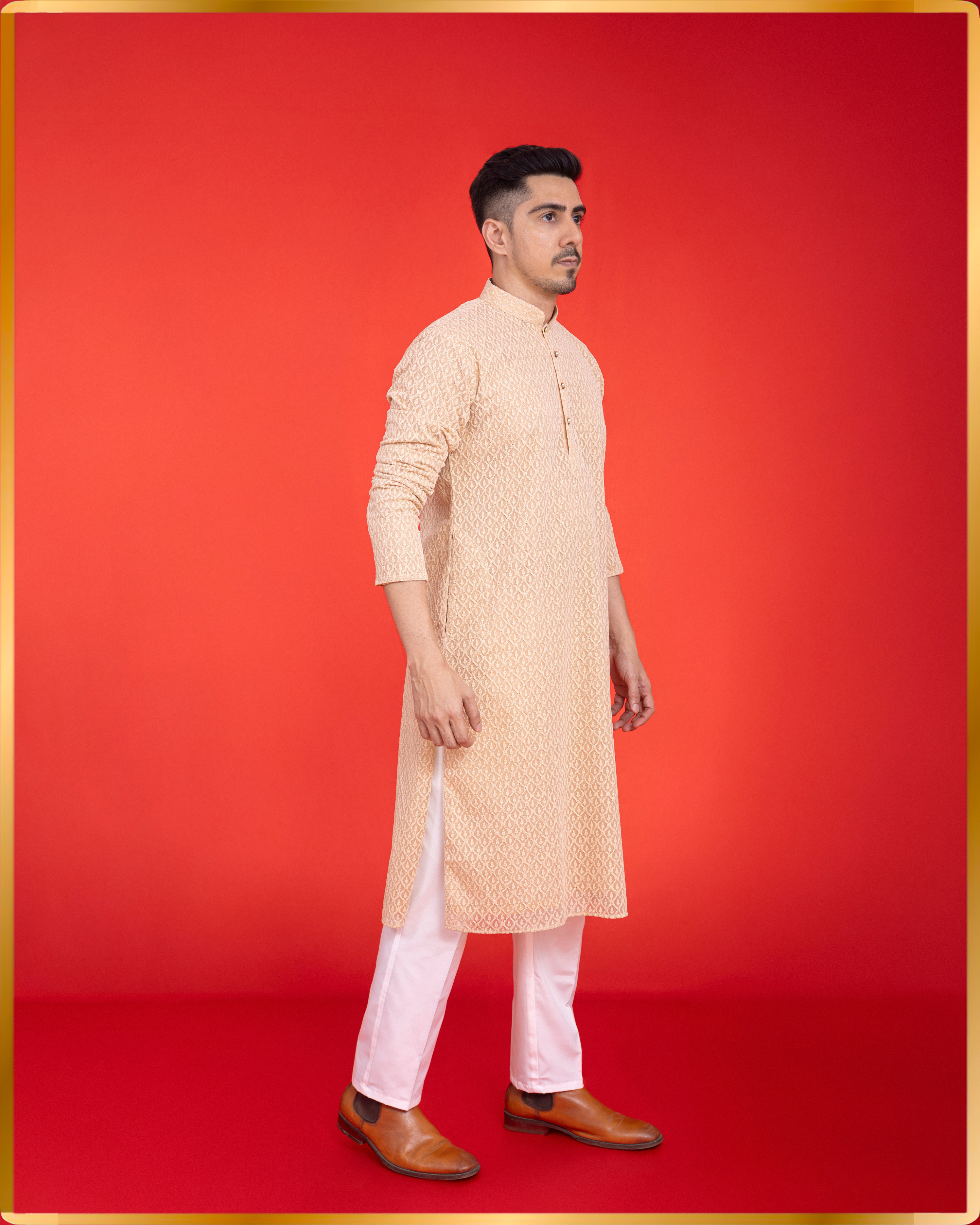 BEIGE GEORGETTE MEN’S KURTA