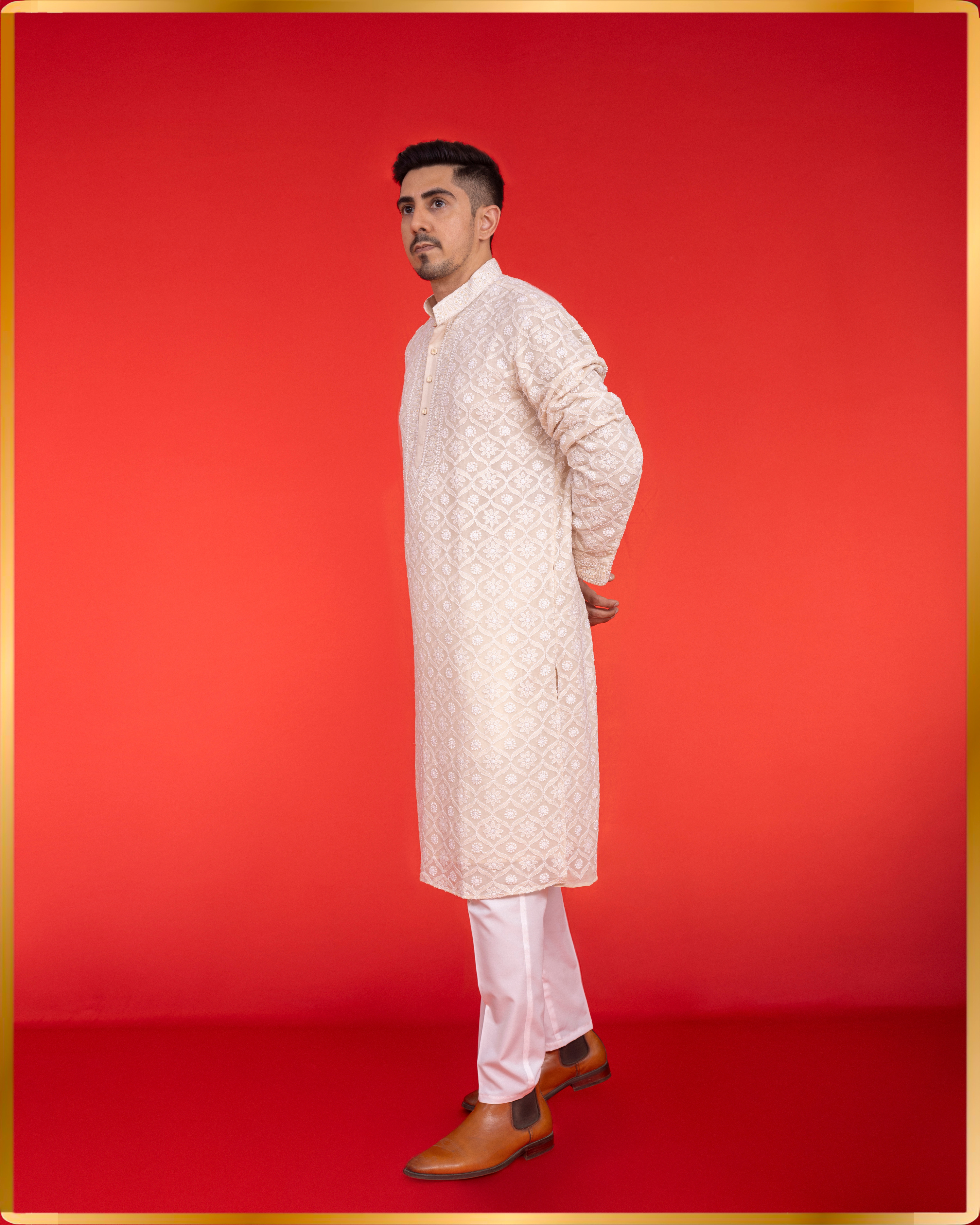 CREAM PURE GEORGETTE  MEN’S KURTA