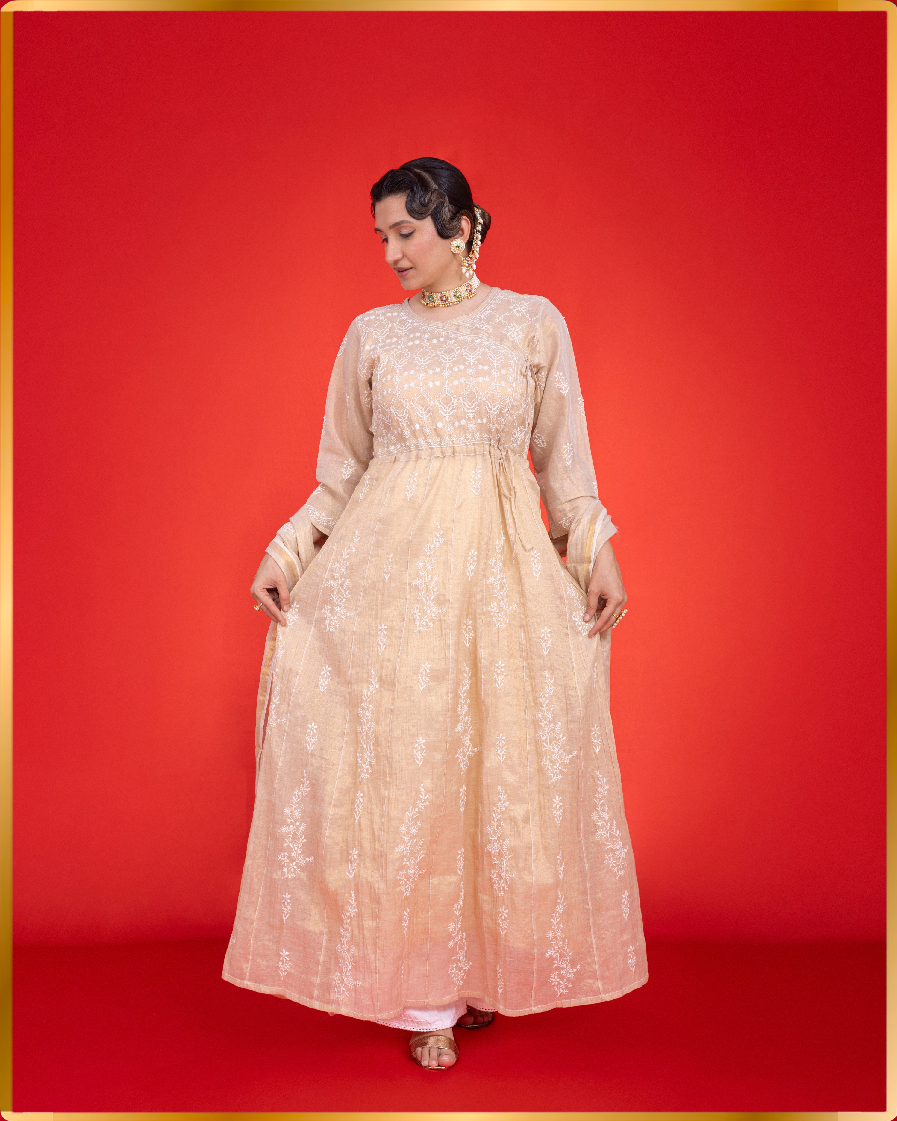 GOLD TISSUE ANGARKHA WITH DUPATTA