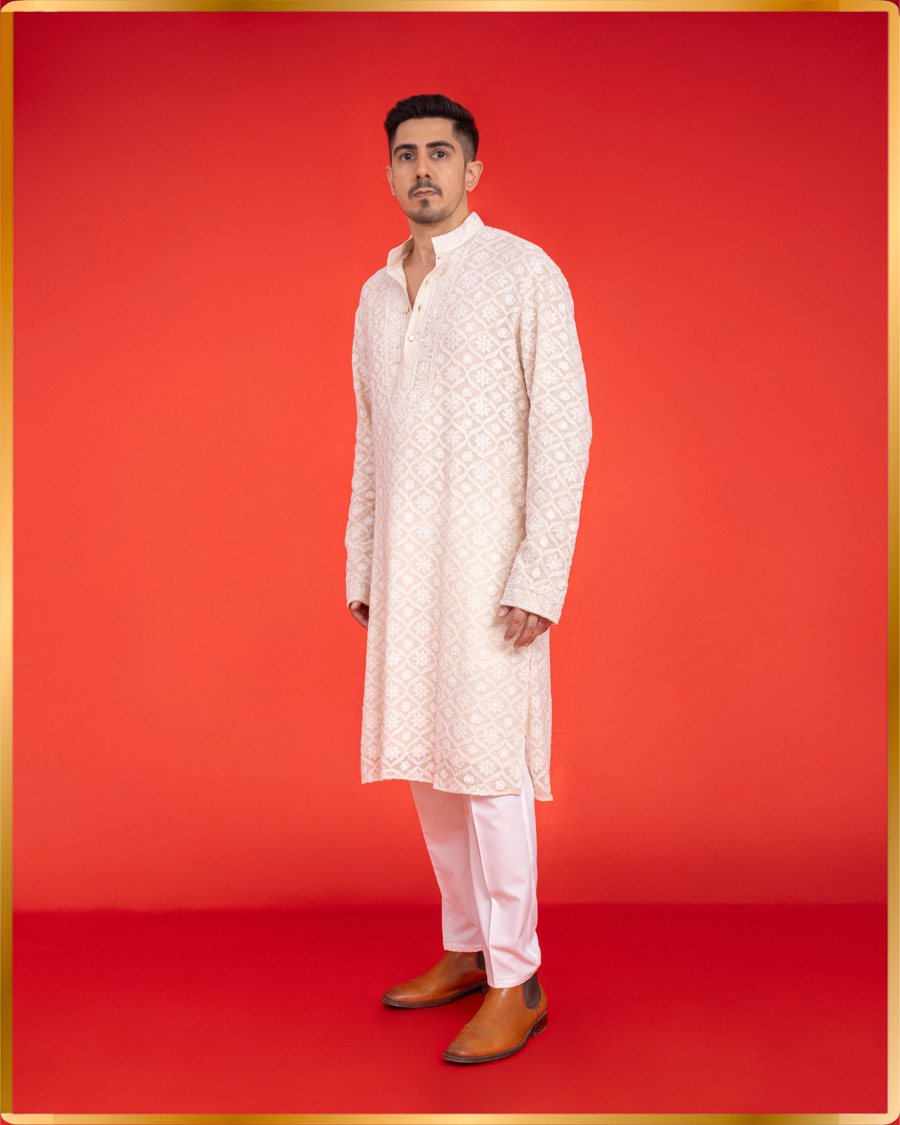 CREAM PURE GEORGETTE  MEN’S KURTA