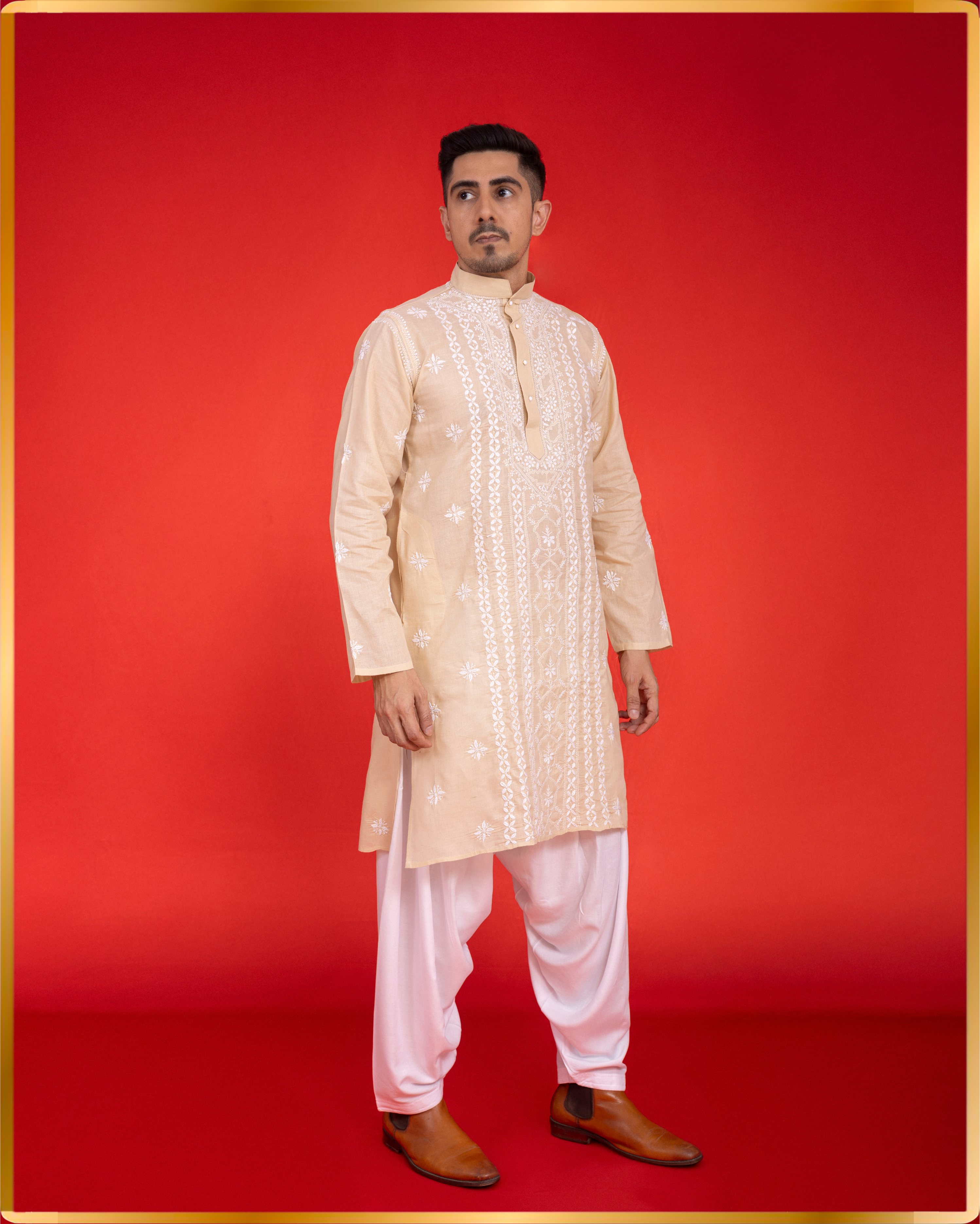 BEIGE TERYVOIL MEN’S KURTA