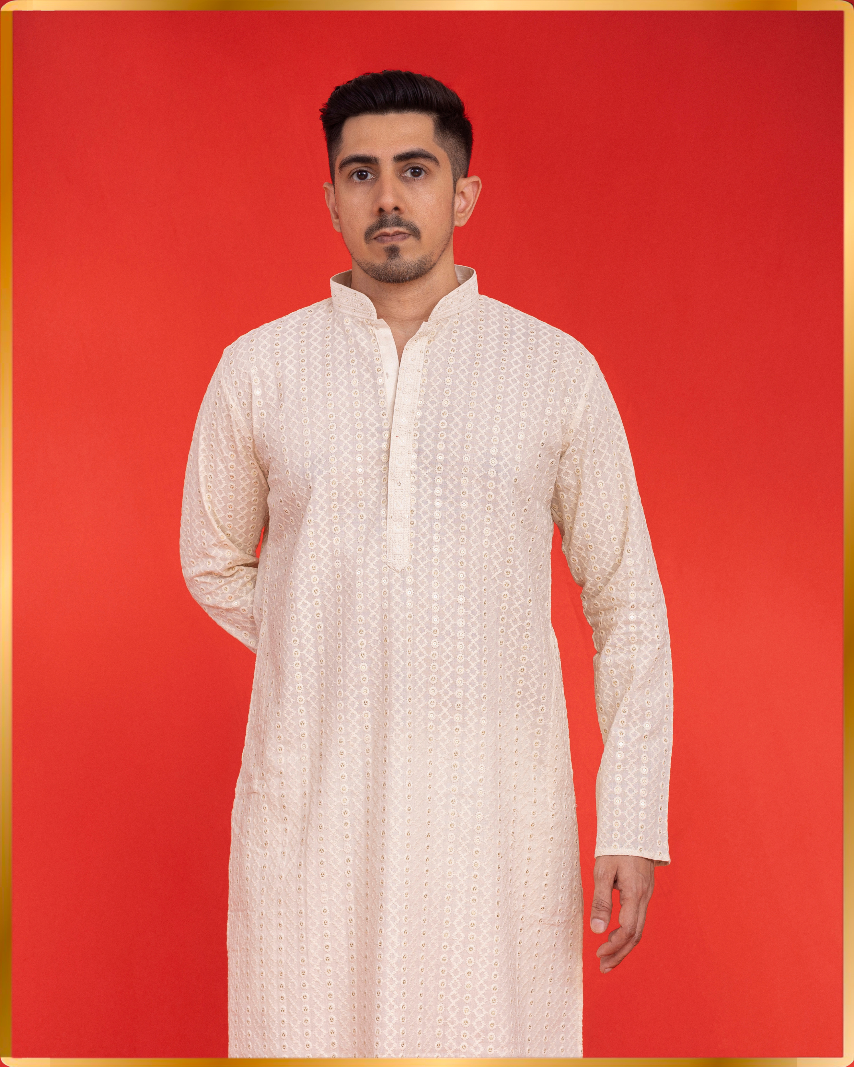 CREAM COTTON MEN’S KURTA