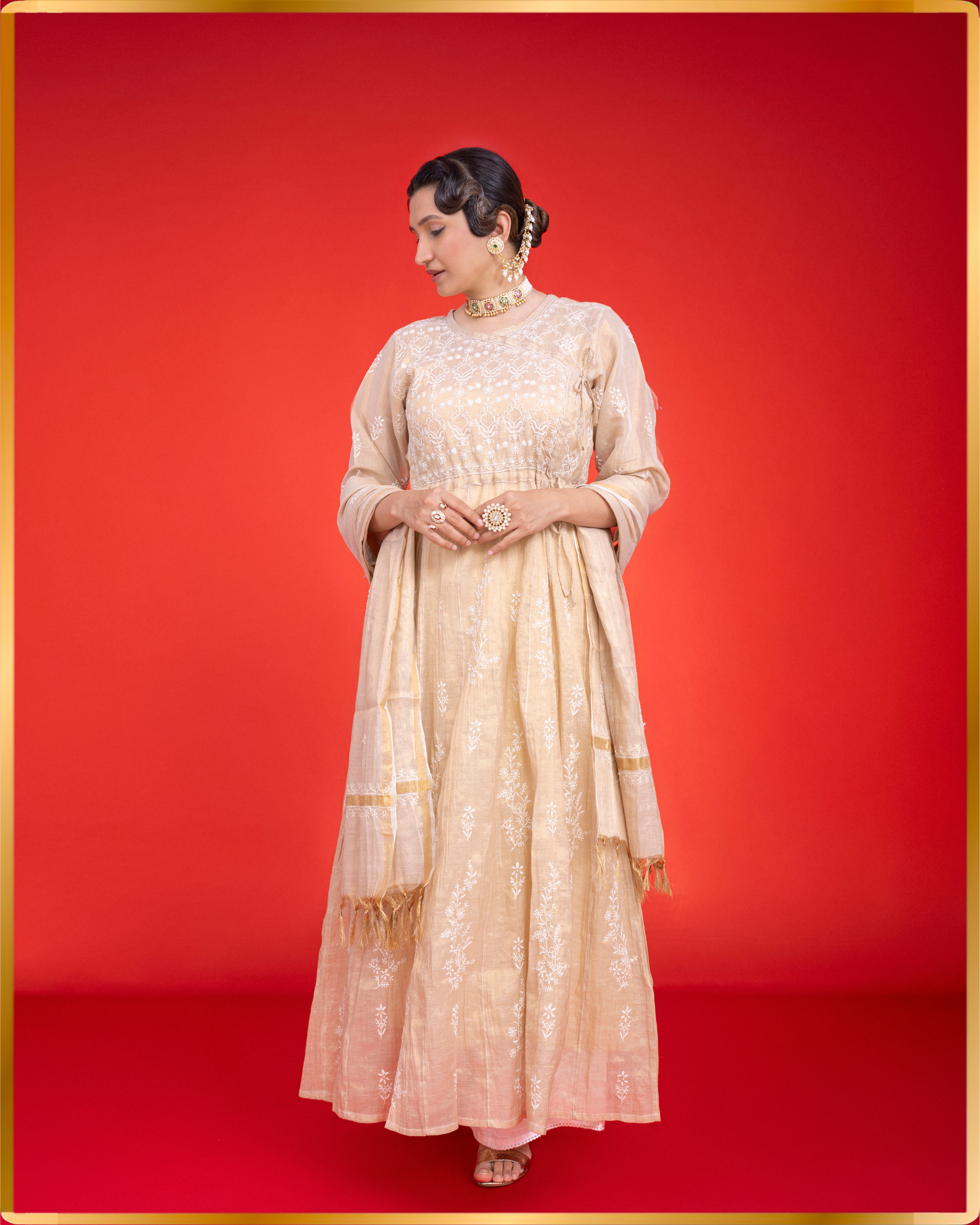 GOLD TISSUE ANGARKHA WITH DUPATTA