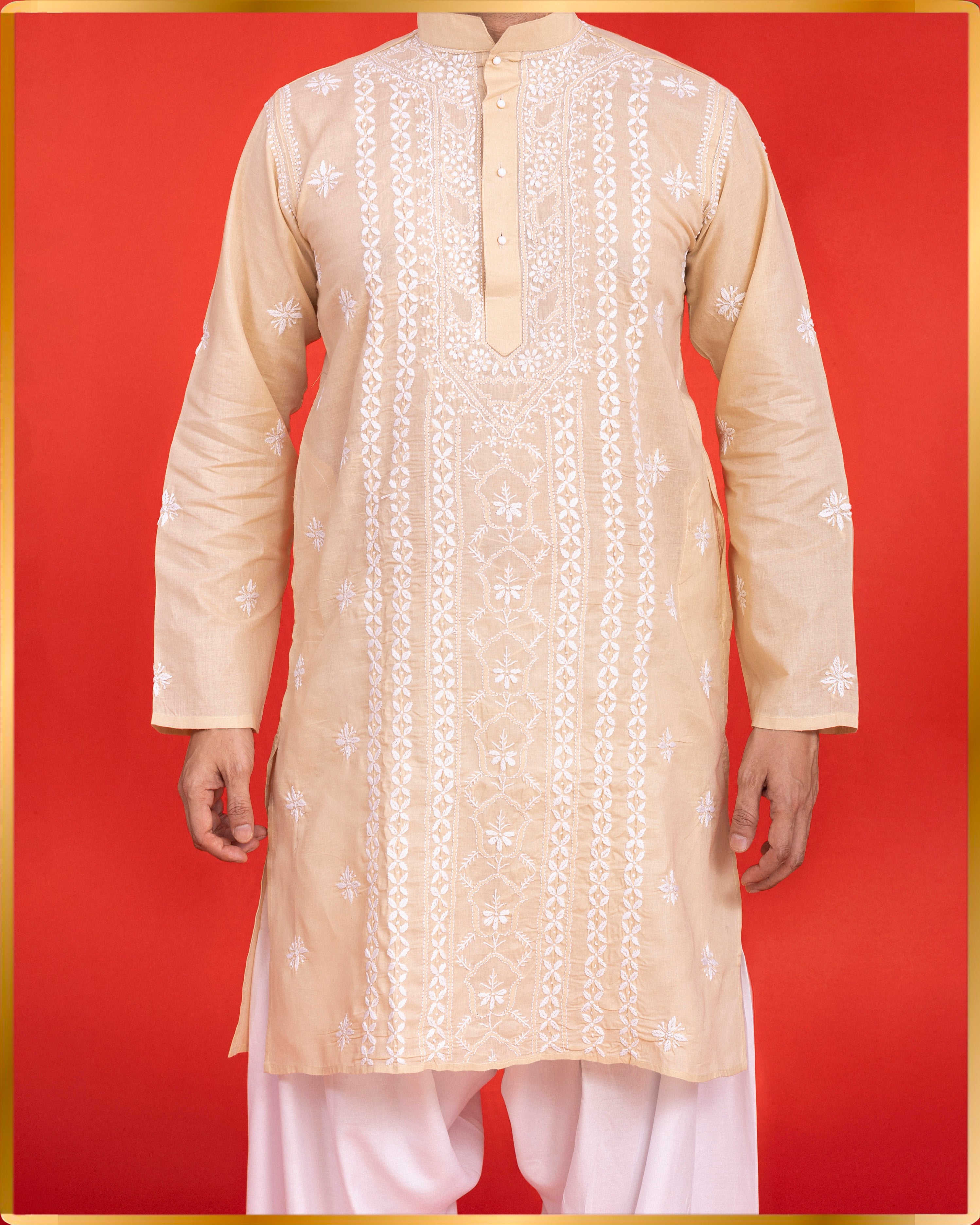 BEIGE TERYVOIL MEN’S KURTA