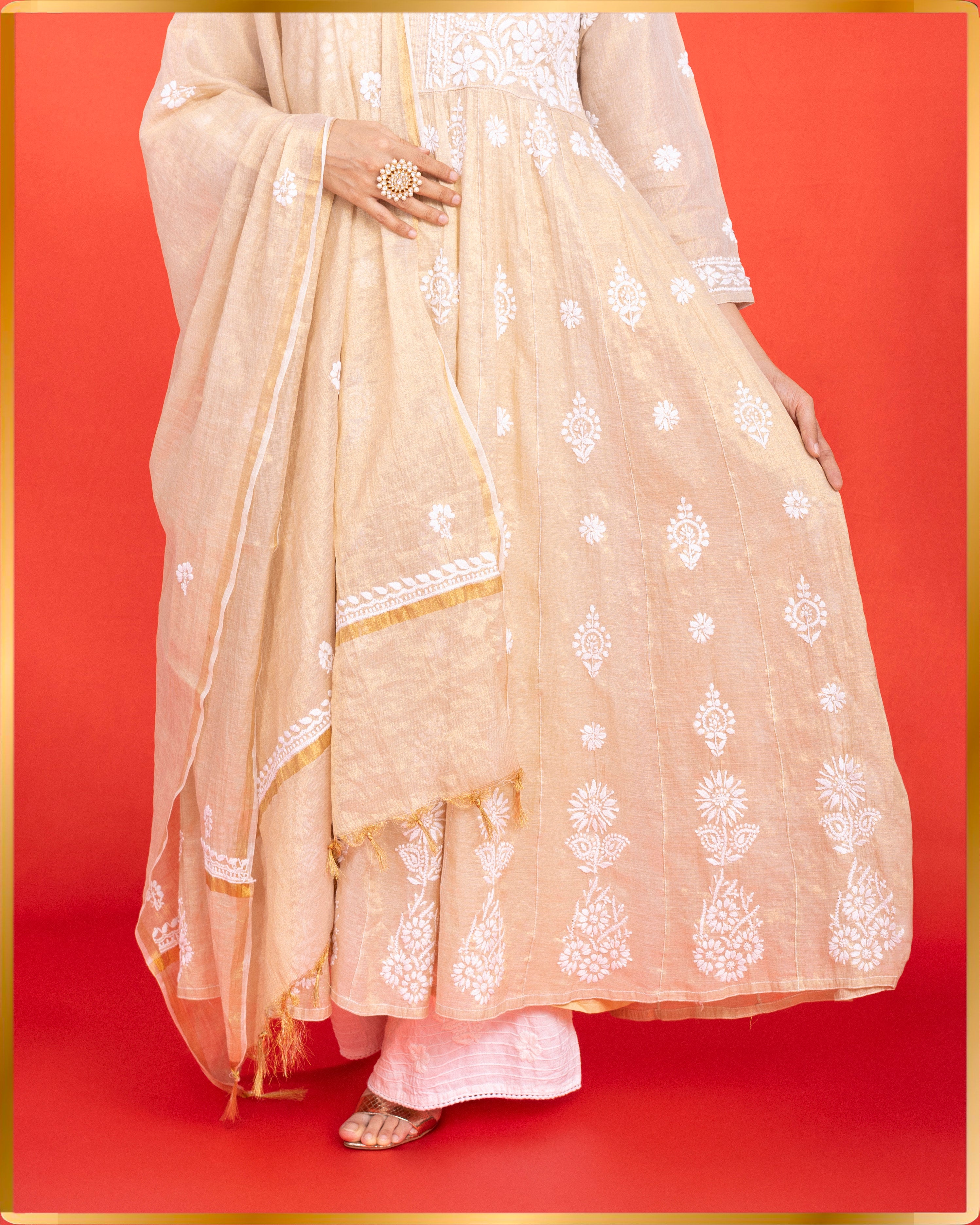 GOLD TISSUE ANARKALI WITH DUPATTA