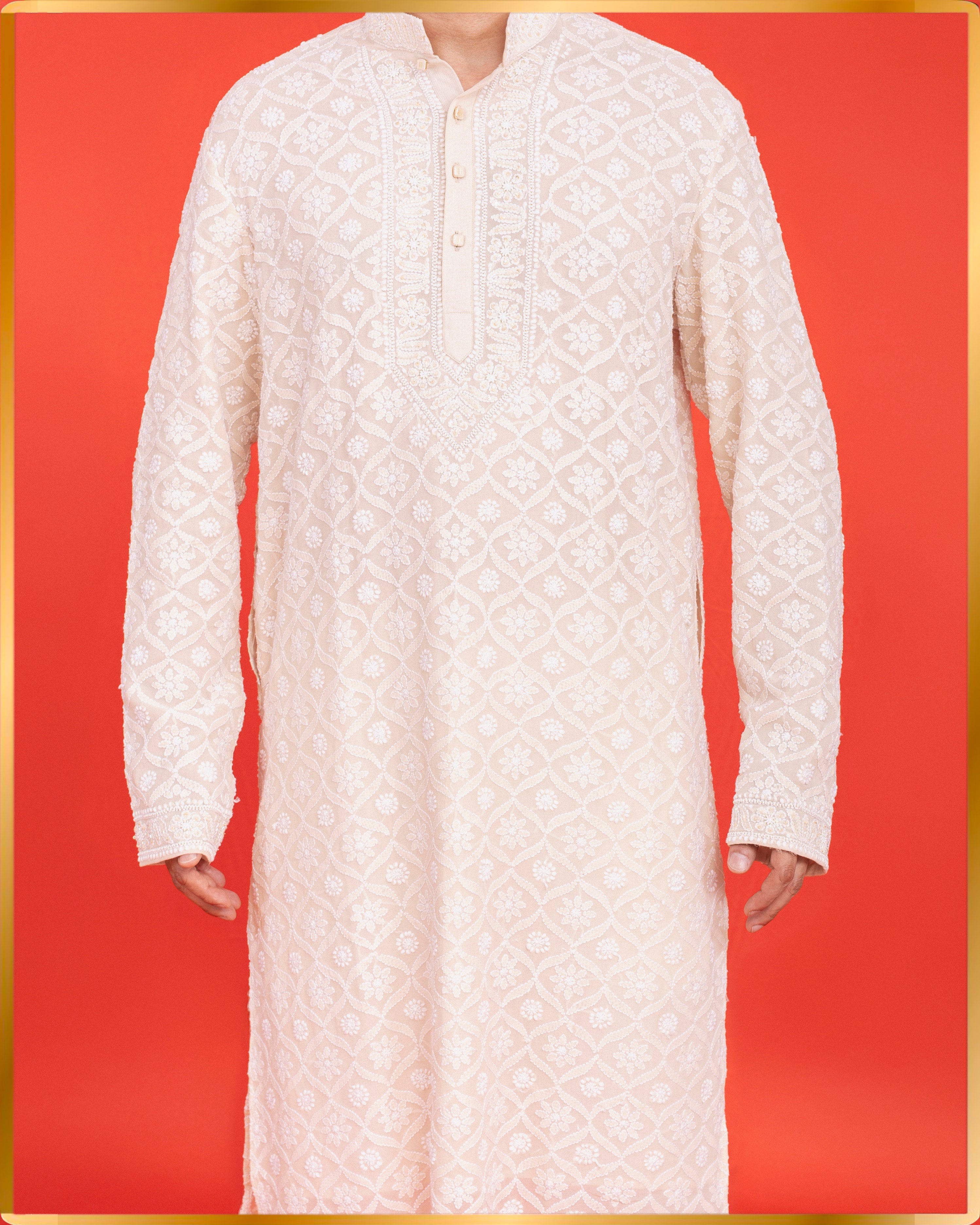 CREAM PURE GEORGETTE  MEN’S KURTA