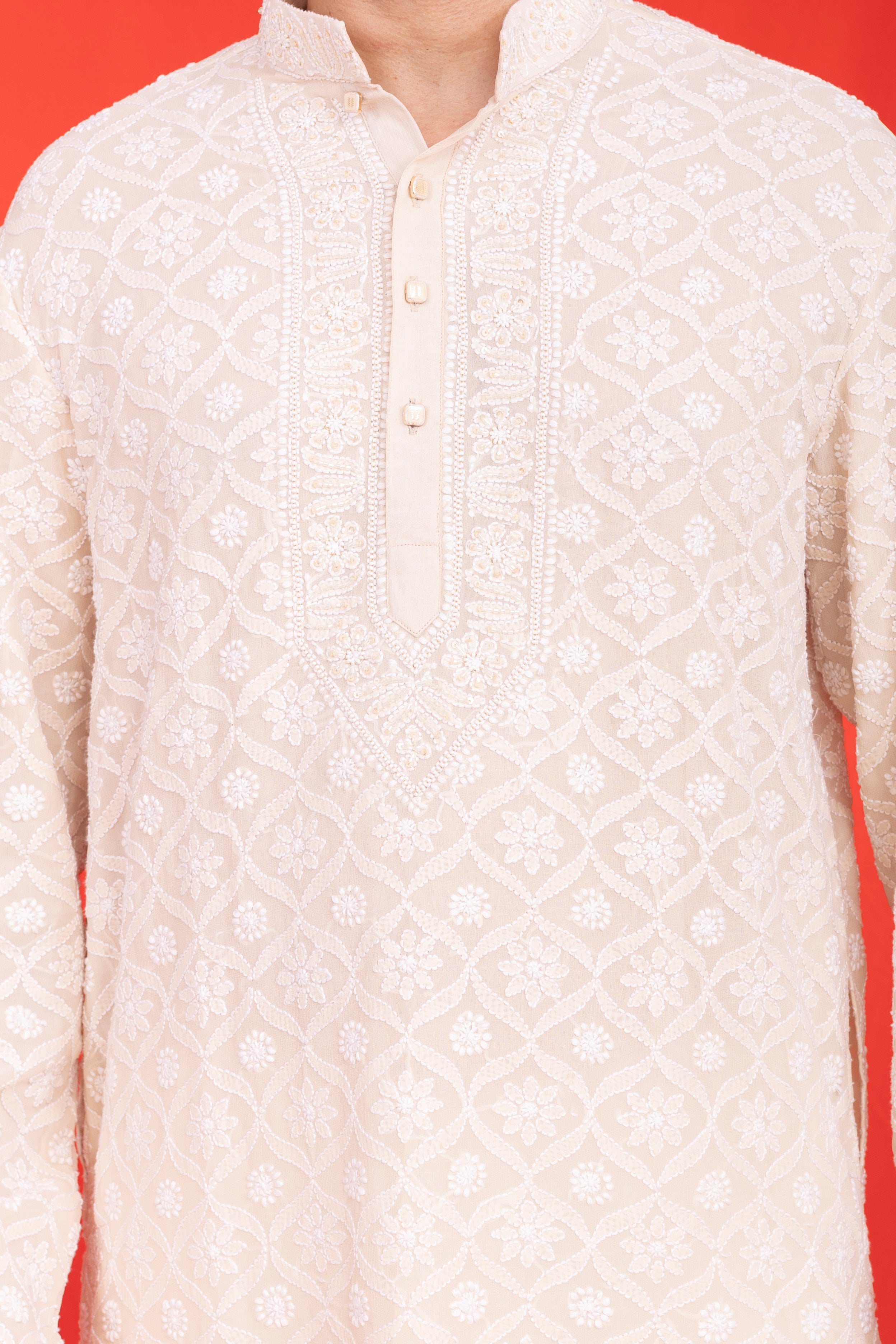 CREAM PURE GEORGETTE  MEN’S KURTA