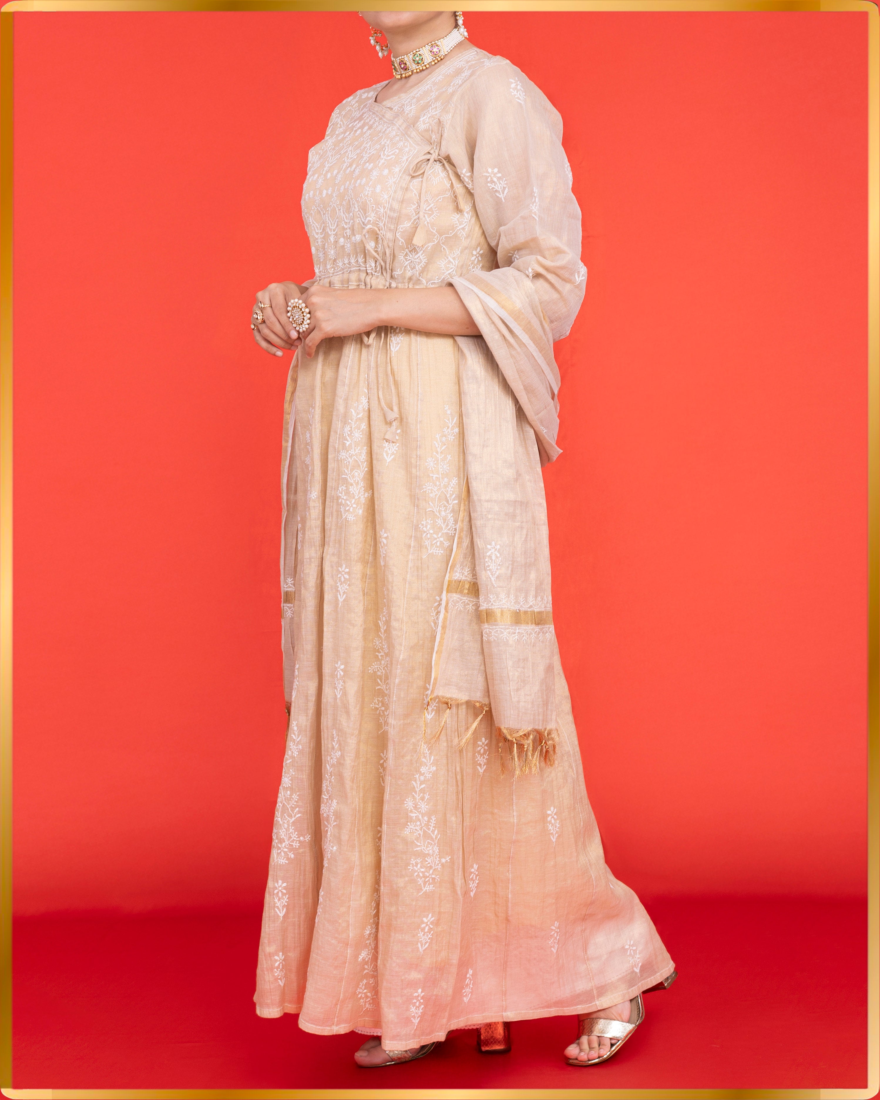 GOLD TISSUE ANGARKHA WITH DUPATTA