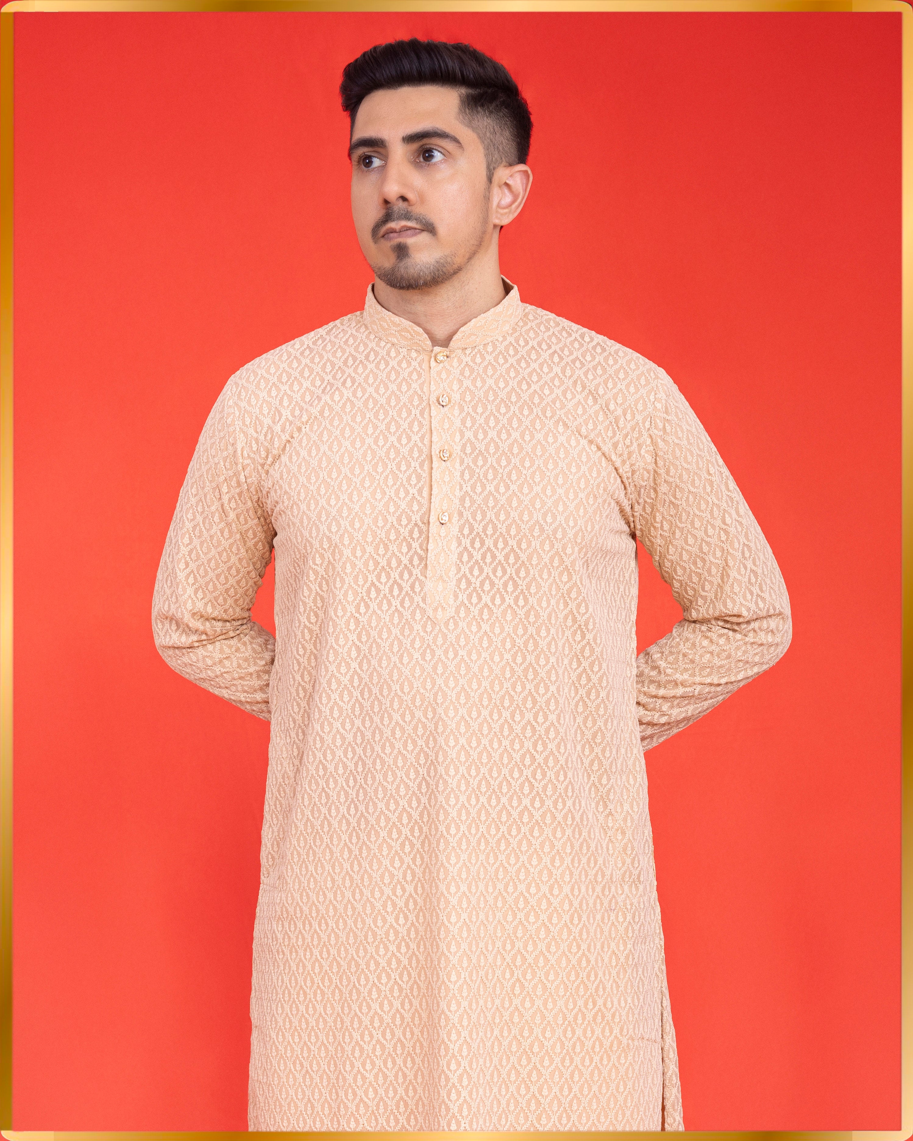 BEIGE GEORGETTE MEN’S KURTA