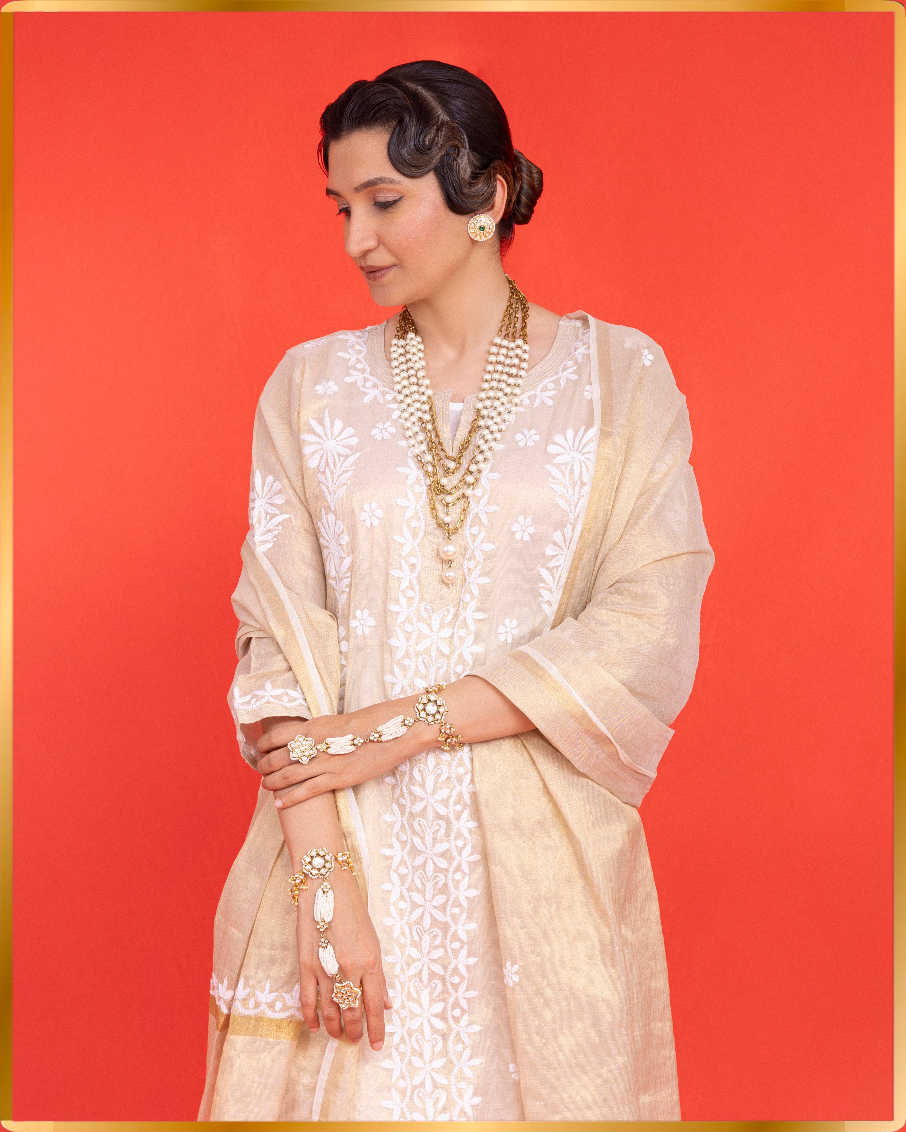 GOLD TISSUE KURTA WITH DUPATTA