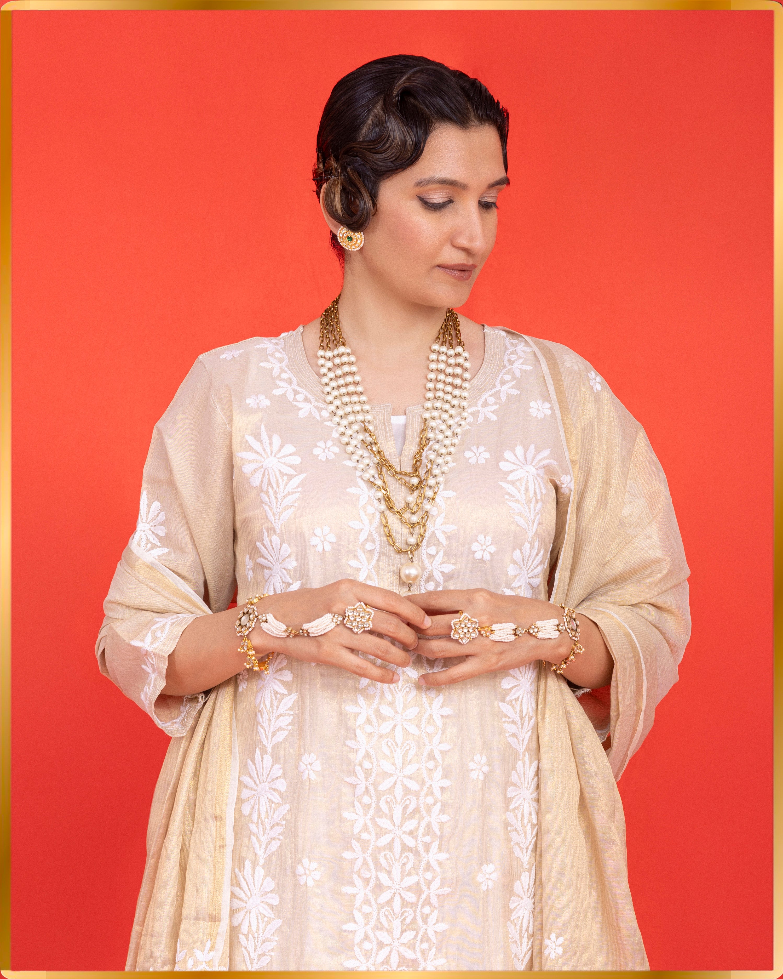 GOLD TISSUE KURTA WITH DUPATTA
