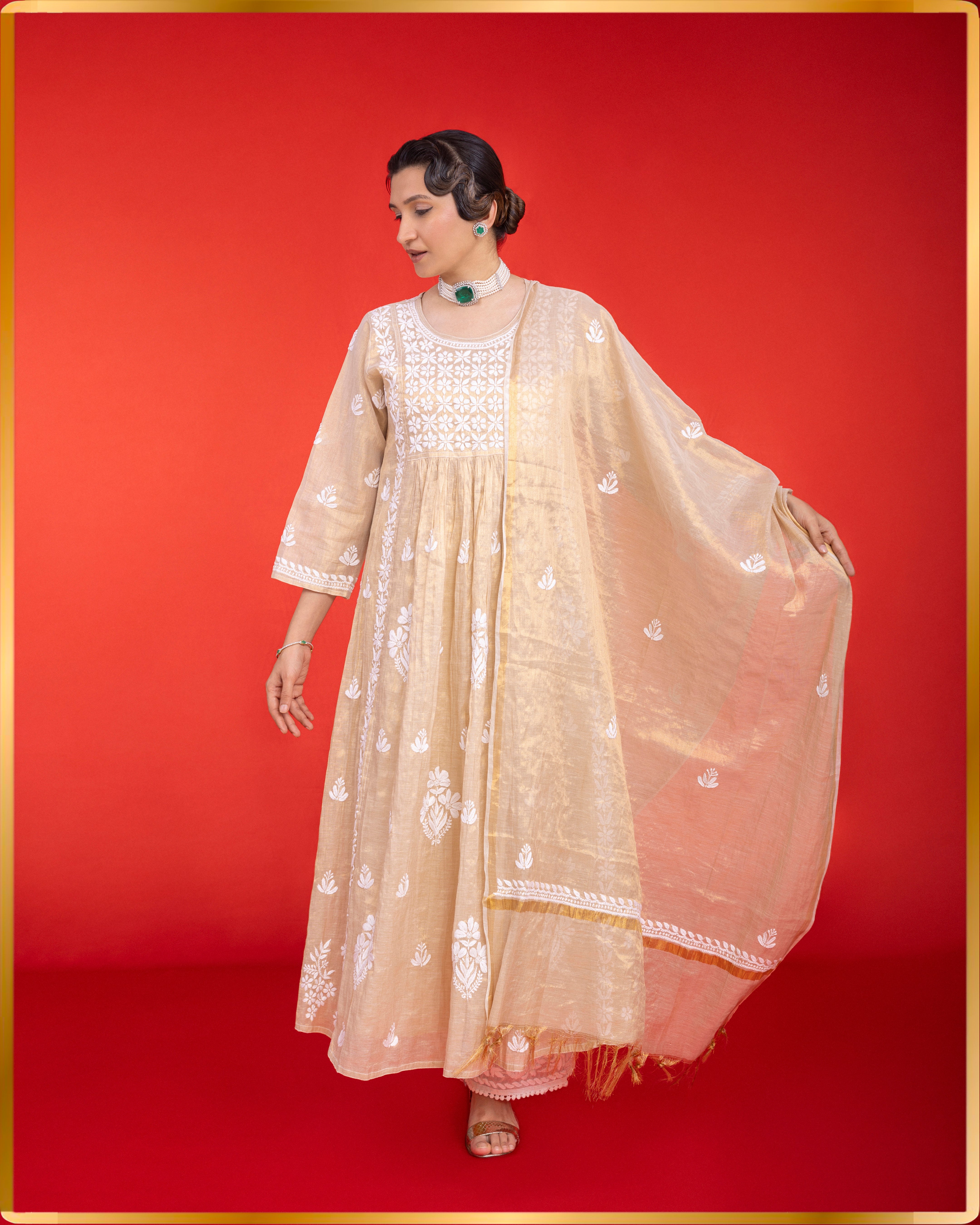 GOLD TISSUE DRESS WITH DUPATTA GOLD TISSUE DRESS WITH DUPATTA