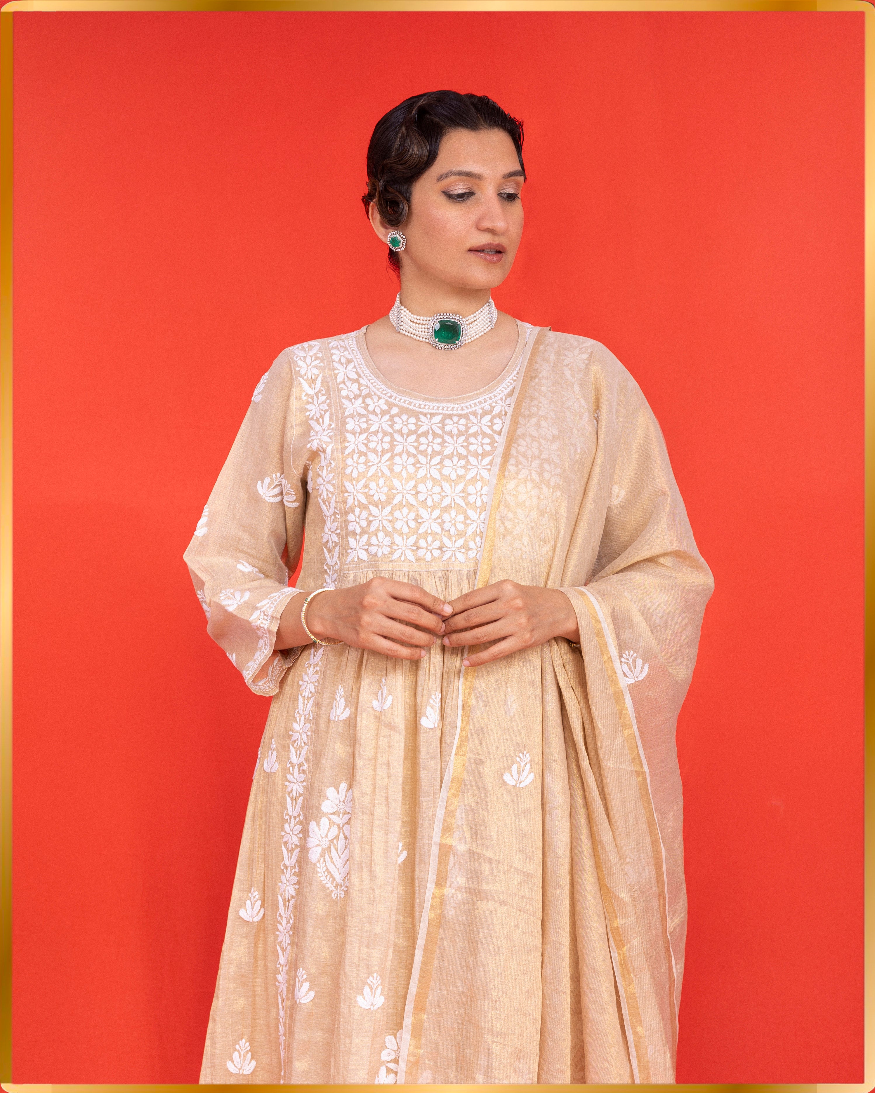 GOLD TISSUE DRESS WITH DUPATTA